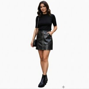 Shinestar Black Perforated Faux Leather Mini Skirt With Full Zipper Size S